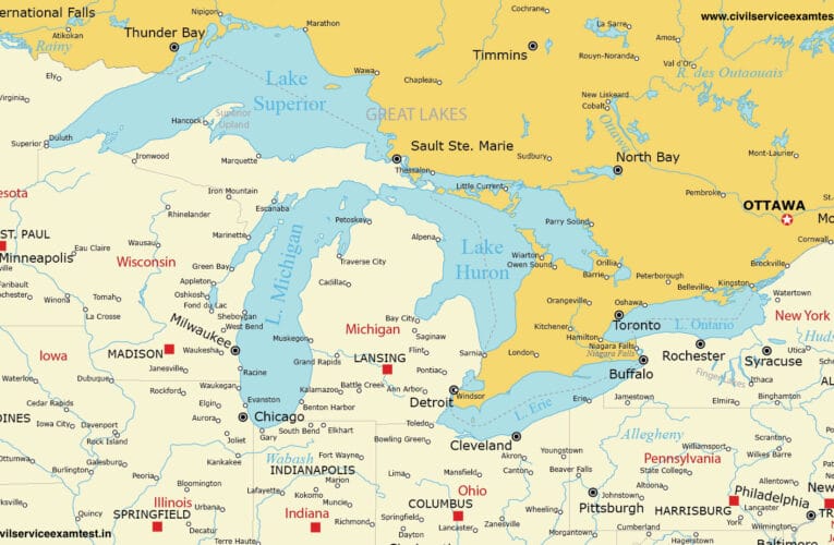 Map of the Great Lakes of North America